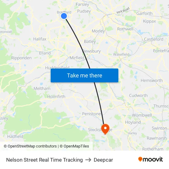Nelson Street Real Time Tracking to Deepcar map