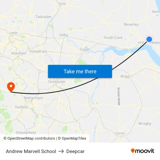 Andrew Marvell School to Deepcar map