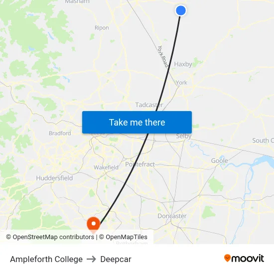 Ampleforth College to Deepcar map