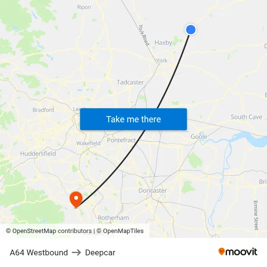 A64 Westbound to Deepcar map