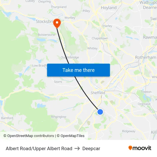 Albert Road/Upper Albert Road to Deepcar map