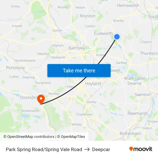Park Spring Road/Spring Vale Road to Deepcar map