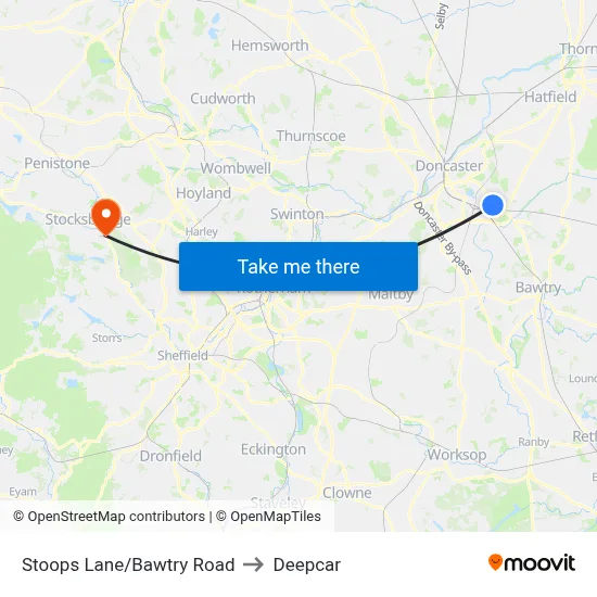 Stoops Lane/Bawtry Road to Deepcar map