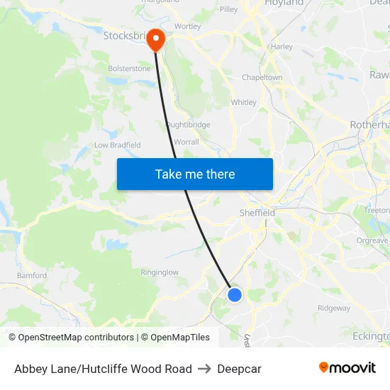 Abbey Lane/Hutcliffe Wood Road to Deepcar map