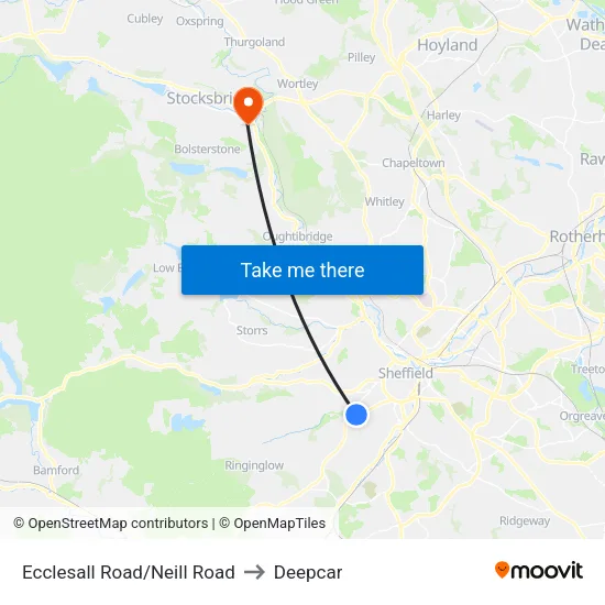 Ecclesall Road/Neill Road to Deepcar map