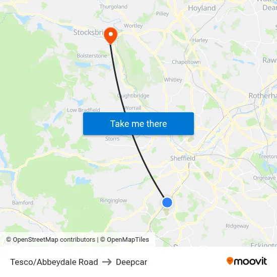 Tesco/Abbeydale Road to Deepcar map