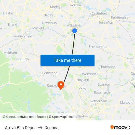 Arriva Bus Depot to Deepcar map