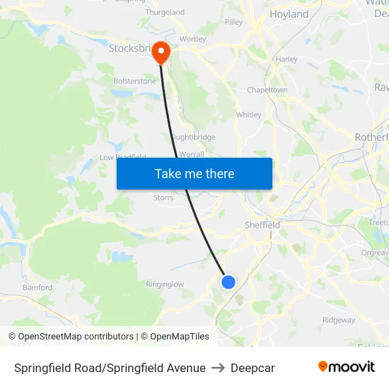 Springfield Road/Springfield Avenue to Deepcar map
