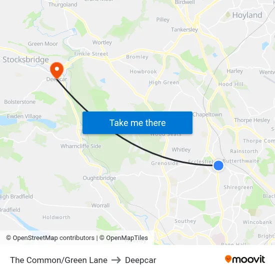 The Common/Green Lane to Deepcar map