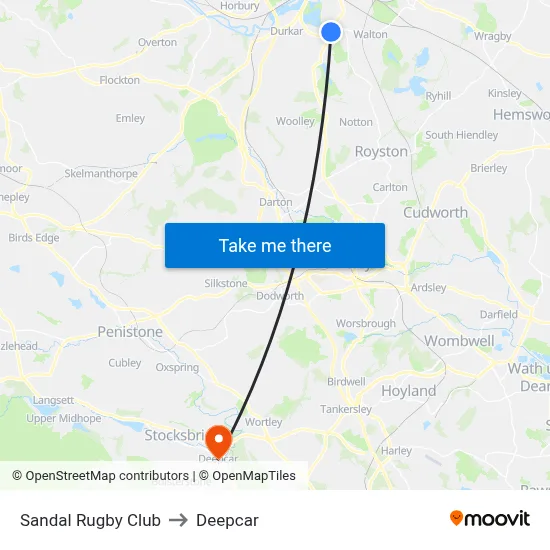 Sandal Rugby Club to Deepcar map