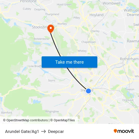 Arundel Gate/Ag1 to Deepcar map
