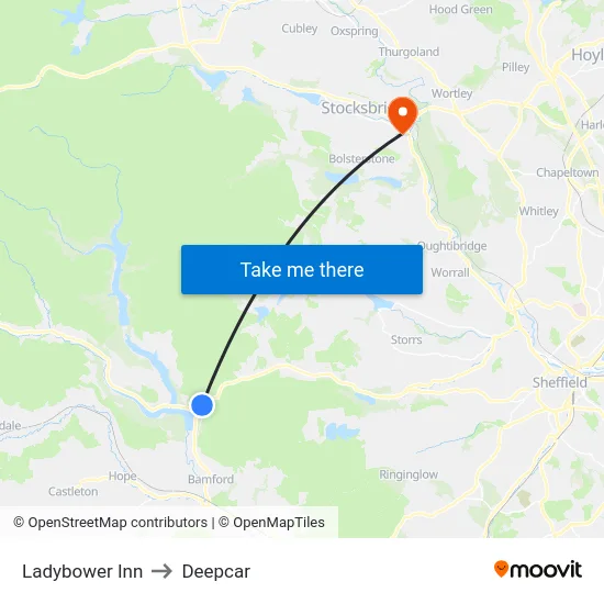 Ladybower Inn to Deepcar map