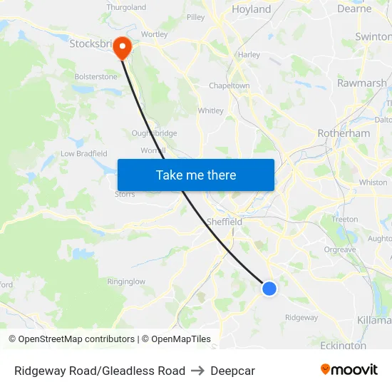 Ridgeway Road/Gleadless Road to Deepcar map