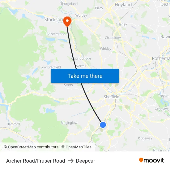 Archer Road/Fraser Road to Deepcar map