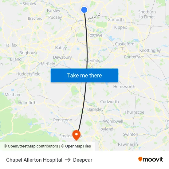 Chapel Allerton Hospital to Deepcar map
