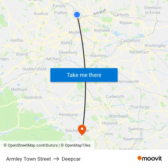 Armley Town Street to Deepcar map