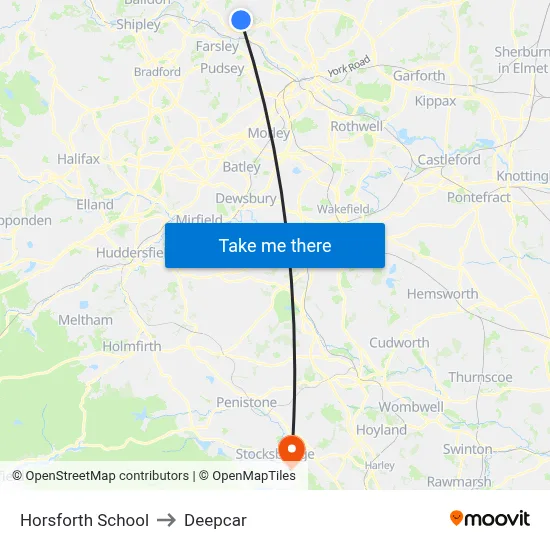 Horsforth School to Deepcar map