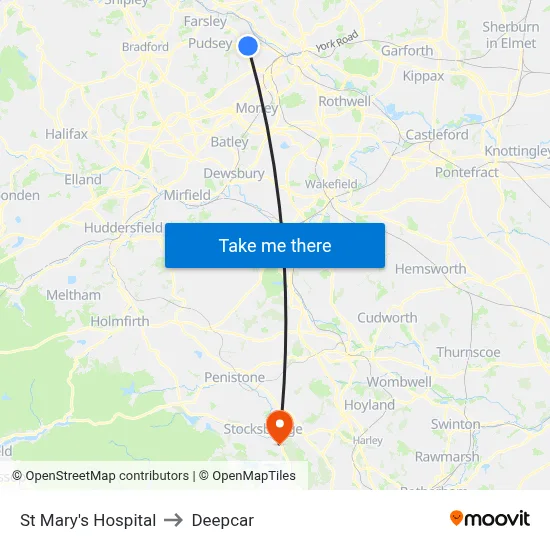 St Mary's Hospital to Deepcar map