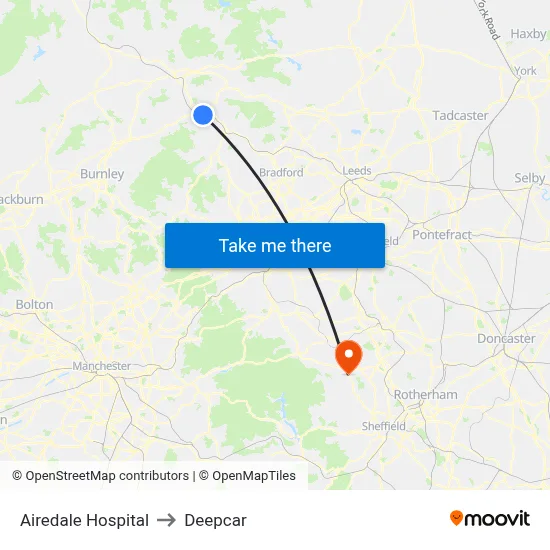 Airedale Hospital to Deepcar map
