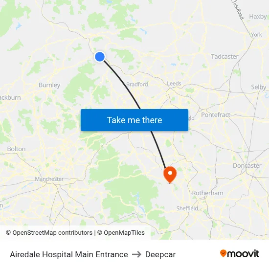 Airedale Hospital Main Entrance to Deepcar map