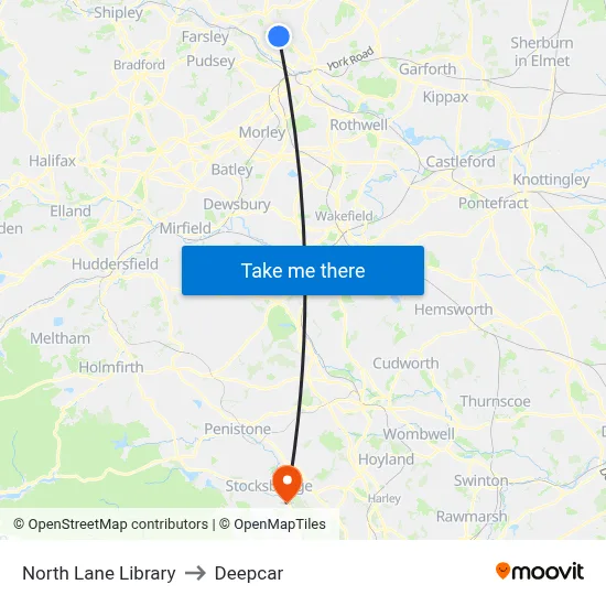 North Lane Library to Deepcar map