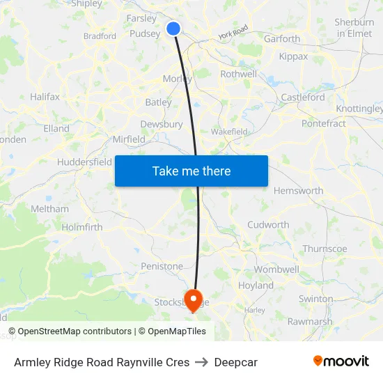 Armley Ridge Road Raynville Cres to Deepcar map