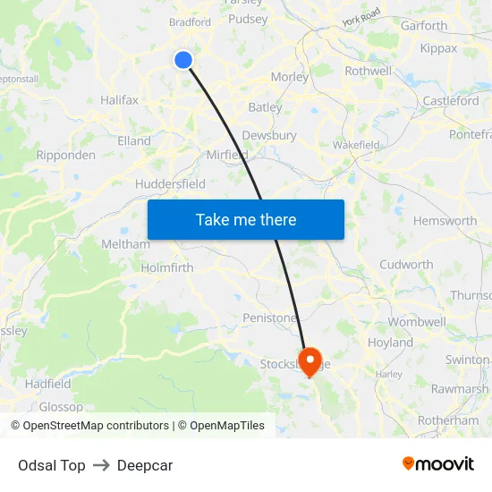 Odsal Top to Deepcar map