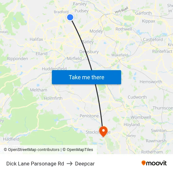 Dick Lane Parsonage Rd to Deepcar map
