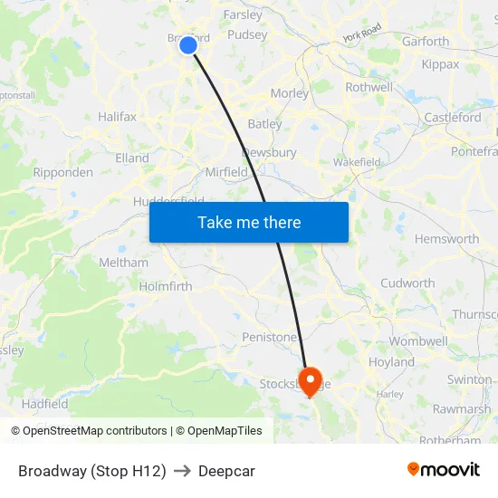 Broadway (Stop H12) to Deepcar map