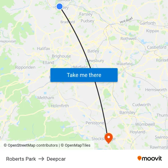 Roberts Park to Deepcar map