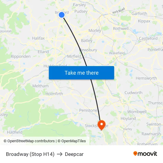 Broadway (Stop H14) to Deepcar map