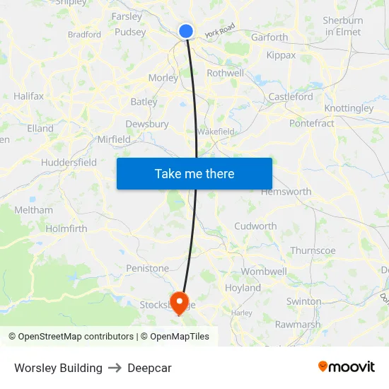 Worsley Building to Deepcar map