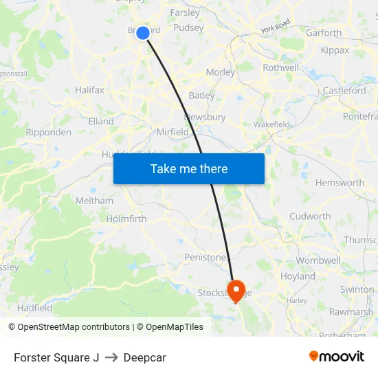 Forster Square J to Deepcar map