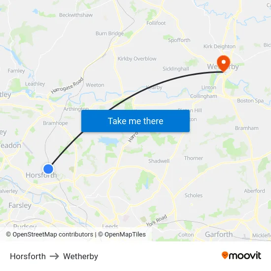 Horsforth to Wetherby map