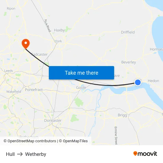 Hull to Wetherby map