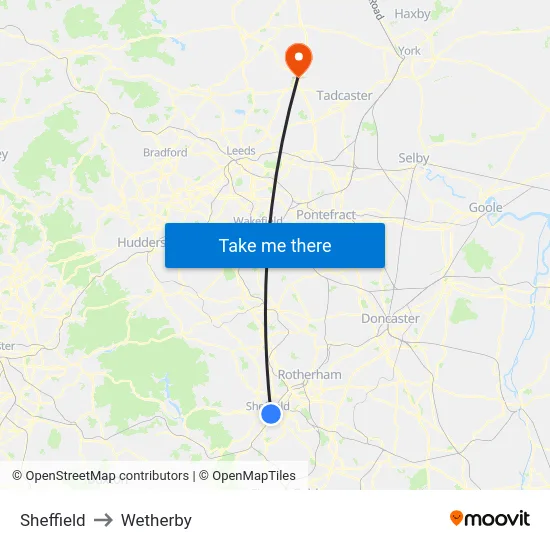 Sheffield to Wetherby map