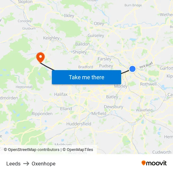 Leeds to Oxenhope map