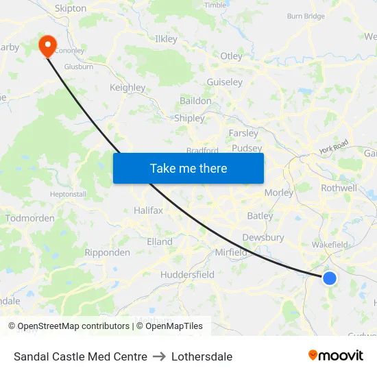 Sandal Castle Med Centre to Lothersdale map