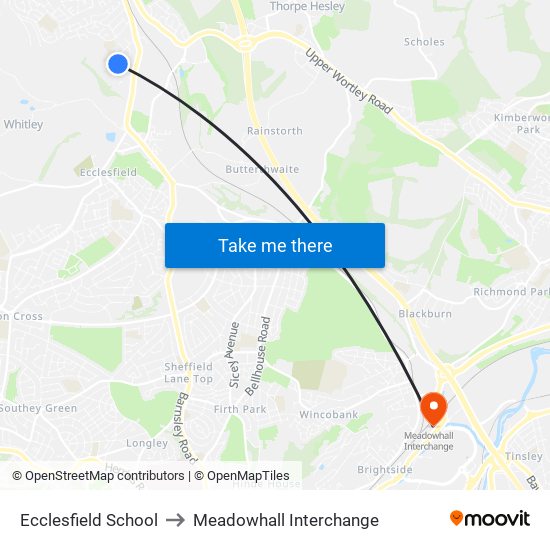 Ecclesfield School to Meadowhall Interchange map