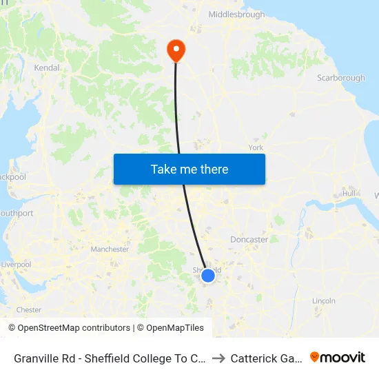 Granville Rd - Sheffield College To City, Park Hill to Catterick Garrison map