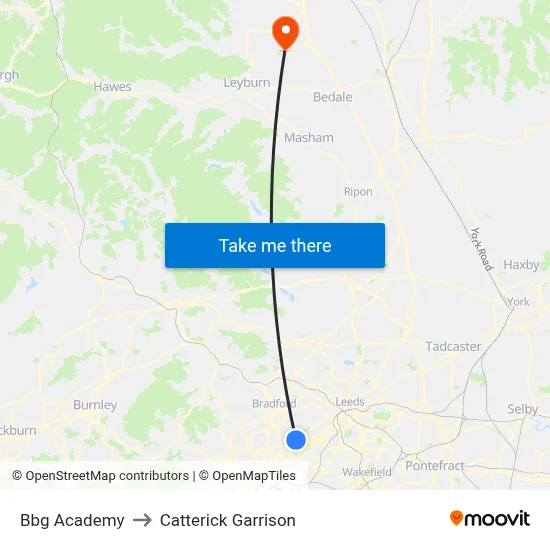 Bbg Academy to Catterick Garrison map