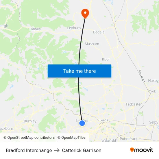Bradford Interchange to Catterick Garrison map
