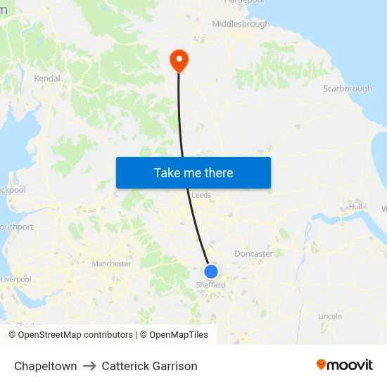 Chapeltown to Catterick Garrison map