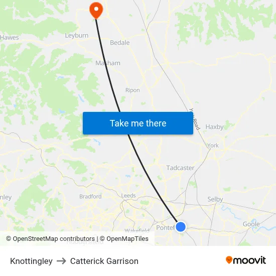 Knottingley to Catterick Garrison map