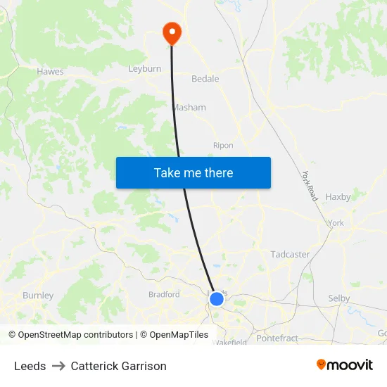 Leeds to Catterick Garrison map