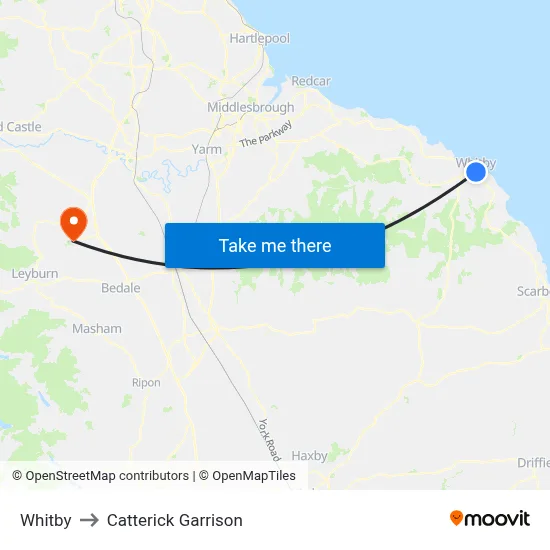 Whitby to Catterick Garrison map