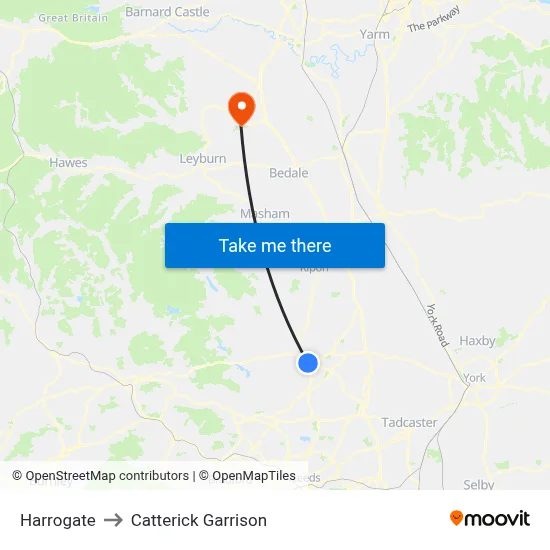 Harrogate to Catterick Garrison map