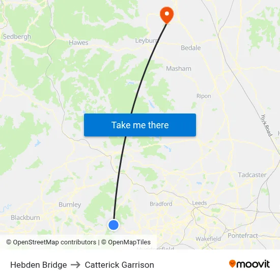 Hebden Bridge to Catterick Garrison map