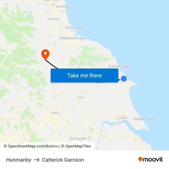 Hunmanby to Catterick Garrison map