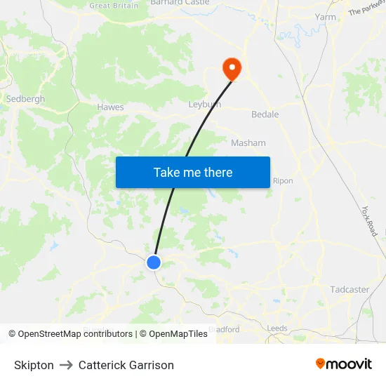 Skipton to Catterick Garrison map